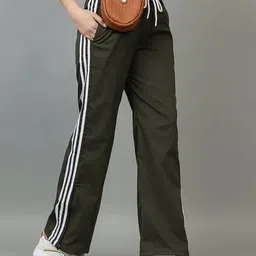 Women Regular Fit Green Cotton Blend Trousers-image-6