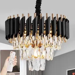 yavik Bluetooth Color changing moving crystal 400mm black gold jhumar with Remote Chandelier Ceiling Lamp-picture-42