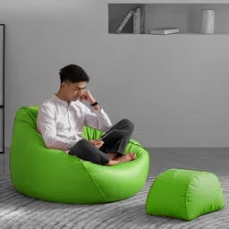 giglick XXXL Faux Leather Bean Bag & Curve Footrest Filled with Beans Bean Bag Chair With Bean Filling image 4