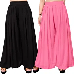anti wrinkle designer Pack of 2 Women Flared Black, Pink Lycra Blend Trousers-picture-17