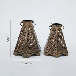 jasolika creations Hexagone Shape Set Of 2 Multicolour Iron Candle Holders image 2
