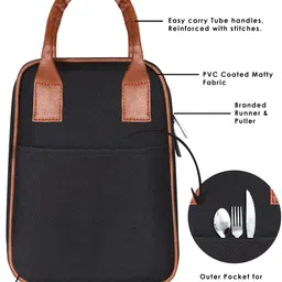 parth enterprise Black-Tan Faux Leather & Linen PVC Cotted Fabric Insulated Tiffin bag PE-TB05 Lunch Bag image 2