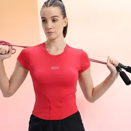 hrx by hrithik roshan Women Solid Round Neck Polyester Red T-Shirt-picture-10