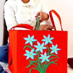 celastrina Polyester Cute Hand Embroidery Felt Basket For Beauty products, Books, Saree, & Clothes Storage Basket image 5