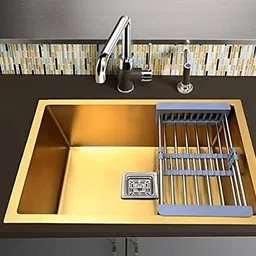 messina 304 HANDMADE sound proof KITCHEN SINK HEAVY-DUTY PREMIUM QUALITY CHROME MATT FINISH (24"×18"×10") GOLD vessel sink. DL_0A9 Vessel Sink-picture-13