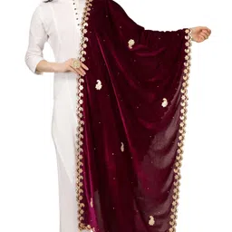 a r silk dupatta hub Velvet Embroidered Purple Women Dupatta-picture-19