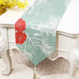 stitchnest Green Poly Cotton (13 x 60) Floral Printed Table Runner image 1