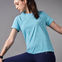 cult Women Self Design Round Neck Polyester Green T-Shirt image 1