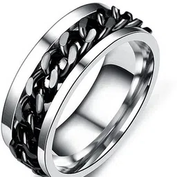 ruhi collection Classy Stainless Steel Spinner Chain Ring Size: 17 (Black - Silver) for Unisex (1 Pcs) Stainless Steel Ring-picture-32