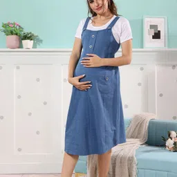 easymom Women A-line Blue Knee Length Dress-picture-28