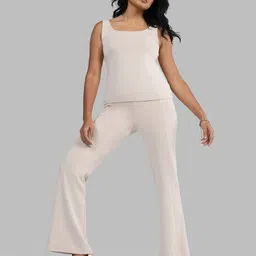 blissclub Bare Butter Flare Pants - Regular Women Flared Beige Modal Trousers-picture-15