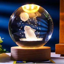 rossella Small Rabbit with Moon 3D Night Glass Ball Table Night Lamp Wood Stand Table Lamp-picture-19
