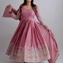 otfit feb private limited Embroidered Silk Blend Stitched Anarkali Gown-picture-13
