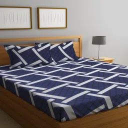 Multicolor Geometric 300 TC Cotton Blend Double Bedsheet with 2 Pillow covers by Klotthe image 1