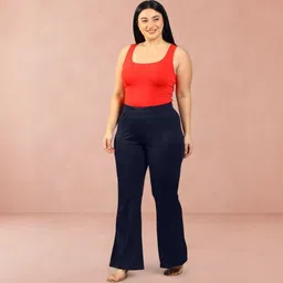 hocc Women Loose Fit Dark Blue Lycra Blend Trousers image 4