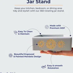 bambaise Grey Premium MDF Revolving Jar Tray Organiser with Mandala Art image 5