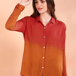 metronaut Women Oversized Fit Dyed/Ombre Spread Collar Casual Shirt-picture-23
