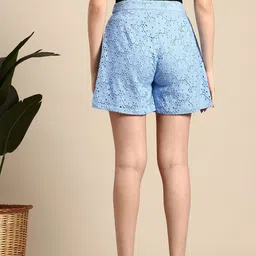 mast & harbour Self Design Women Blue Regular Shorts image 3