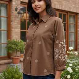 zummer Women Regular Fit Self Design Spread Collar Casual Shirt image 5