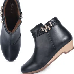 Padchin Women Embellished Trendy Block Heeled Zipper Closure Black Boots Boots For Women-picture-11