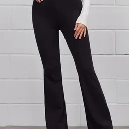 broadstar Women Flared Black Lycra Blend Trousers image 1