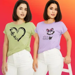 parona Women Printed Round Neck Polyester Green, Purple T-Shirt-picture-26