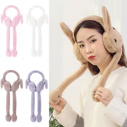 topibaaz Cute Rabbit Bunny Design Soft Foldable Ear Moving Earmuff for Girls & Kids Ear Muff image 3