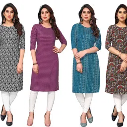 ketaki fashion Pack of 4 Women Printed Crepe Straight Kurta-picture-15