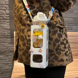 garihc enterprise Water Bottle with belt and 3D&2D Stickers, BPA Free Kawaii Bottle image 4