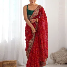 satrani Printed, Embroidered, Embellished Bollywood Georgette, Lace Saree image 2