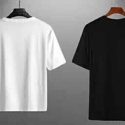 meetri Men Printed Round Neck Polyester White, Black T-Shirt image 4