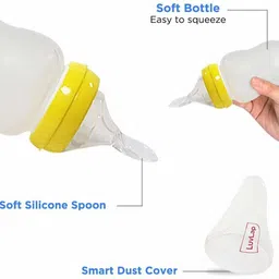 luvlap Feeding Spoon with Squeezy food Grade Silicone Feeder bottle BPA Free, 180 ml Feeder image 3