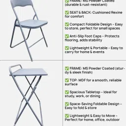 mintwud from pepperfry Unifold Foldable Study Table & Chair In Grey Color image 4
