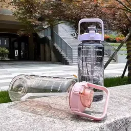 winebird LargeCapacity Water Bottle Motivational travel bisycle gym home Straw trasparent 2000 ml Bottle image 2