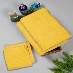 cortina Yellow Cotton Patterened 480 GSM Hand Towels (Set of 4) image 1