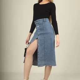 aksha creation Women Solid Straight Light Blue Skirt image 5