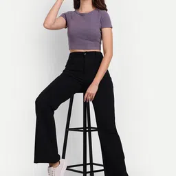 broadstar Women Flared Black Lycra Blend Trousers image 5