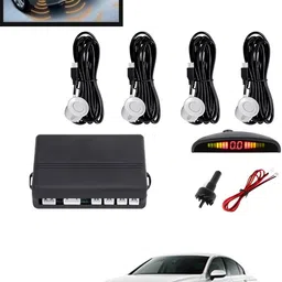 maties 4Pcs White Reverse Parking Sound Warning sensor for car Protection-203 Car Reverse Parking White 4 Sensor With LED Display/Buzzer -203 Parking Sensor image 1