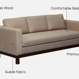 woodsworth from pepperfry Ajaccio 3 Seater Sofa In Suede Cream colour image 3