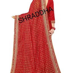 shradhha Net Embroidered Red Women Dupatta image 3