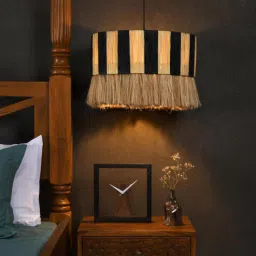 opaque studio Tuli Iron & Rafia Drum Pendant Hanging Light (Brown)-picture-16