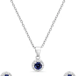 Zarkan Navy Blue Delight Dot Silver Jewelry Set Rhodium Zircon Silver Pendant Set-picture-18