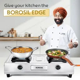 borosil Smart Flame Dlx 2 Burner Steel Gas Stove with Dip Tray & 360⁰ Revolving Nozzle Stainless Steel Manual Gas Stove image 2