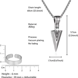 vivity High Polished The Black Arrow Pendant Heavy Chain Stylish And Silver Ring Combo Alloy Pendant Set image 3
