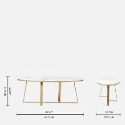 claymint Franklin Metal Coffee Table In Golden Finish With Marble Top image 2