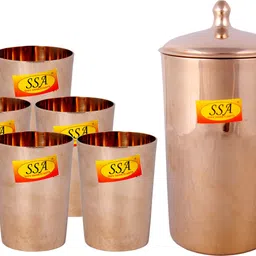 shivshakti arts 100% Pure Bronze/Kansa Jug | Pitcher With 6 Glasses, Drinkware Set 2020 Gift Item Luxury - Leak Proof - 7 Pieces Set Jug Glass Set-picture-29