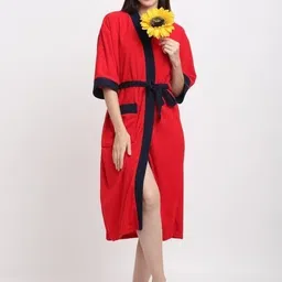 poorak Red Free Size Bath Robe image 5