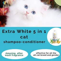zoivane Extra White 5 in 1 Cat Shampoo & Conditioner, Aloe Vera - 100 ML Pack of 2 Allergy Relief, Anti-microbial, Conditioning, Whitening and Color Enhancing Floral and Sweet Cat Shampoo image 3