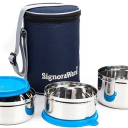 signoraware Executive Stainless Steel Lunch Box Set, Set of 3 3 Containers Lunch Box image 1
