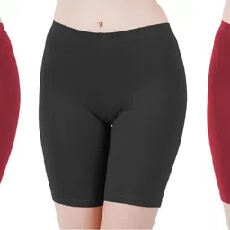 arla apparel Pack of 3 Solid Women Maroon, Black Cycling Shorts-picture-27